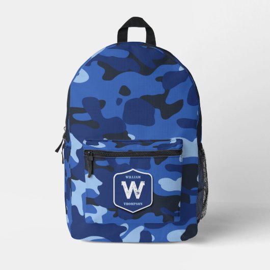 Camouflage Blue Camouflage Army Pattern Monogram B Bedruckter Rucksack (Vorderseite)