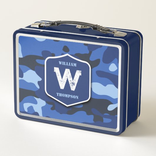 Camouflage Blue Camouflage Army Pattern Monogram B Metall Brotdose (Rückseite)