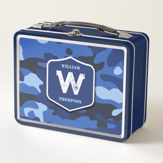 Camouflage Blue Camouflage Army Pattern Monogram B Metall Brotdose (Vorderseite)