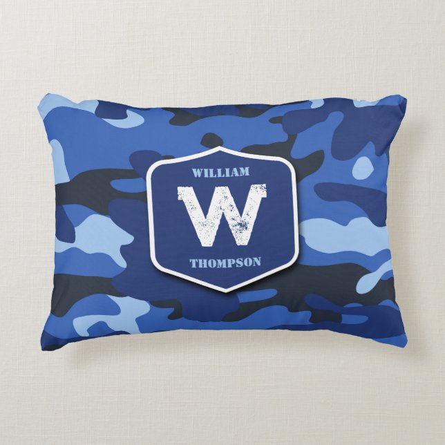Camouflage Blue Camouflage Army Pattern Monogram Dekokissen (Vorderseite)