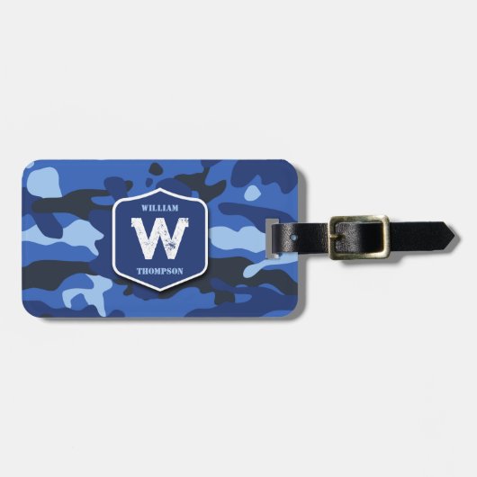 Camouflage Blue Camouflage Army Pattern Monogram Gepäckanhänger (Vorderseite horizontal)