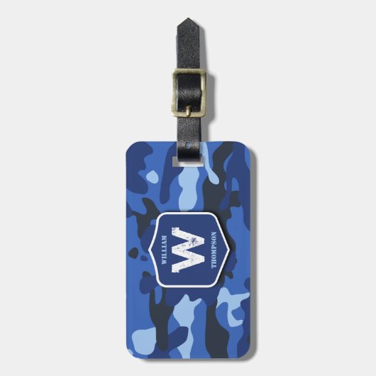 Camouflage Blue Camouflage Army Pattern Monogram Gepäckanhänger (Vorderseite vertikal)