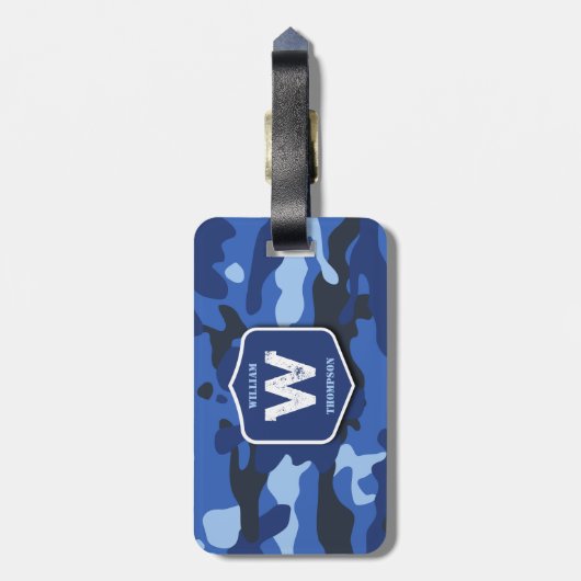 Camouflage Blue Camouflage Army Pattern Monogram Gepäckanhänger (Rückseite vertikal)