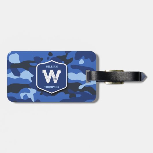 Camouflage Blue Camouflage Army Pattern Monogram Gepäckanhänger (Rückseite horizontal)