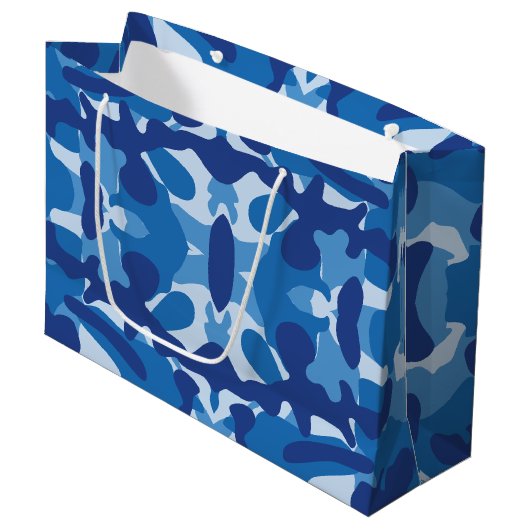 Camouflage Blue Camouflage Army Pattern Monogram Große Geschenktüte (Vorderseite Schrägansicht)
