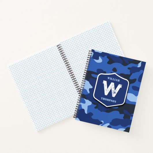 Camouflage Blue Camouflage Army Pattern Monogram Notizblock (Innenseite)