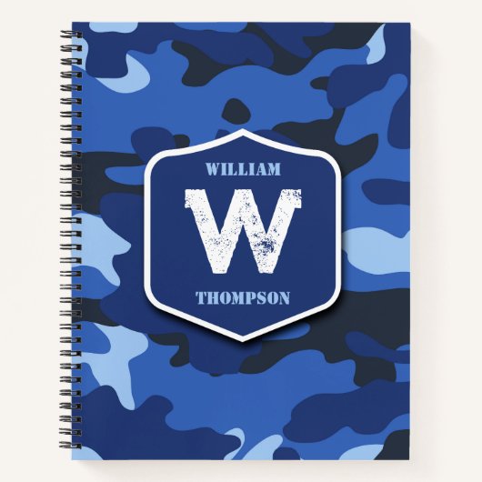 Camouflage Blue Camouflage Army Pattern Monogram Notizblock (Vorderseite)