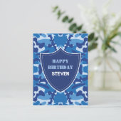 Camouflage Blue Camouflage Army Pattern Monogram Postkarte (Stehend Vorderseite)