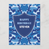 Camouflage Blue Camouflage Army Pattern Monogram Postkarte (Vorderseite)