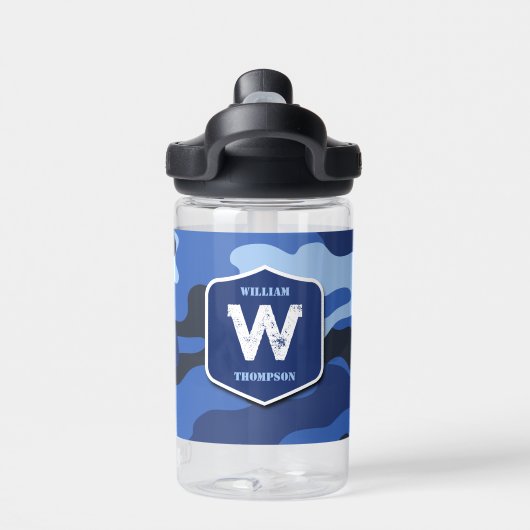 Camouflage Blue Camouflage Army Pattern Monogram S Trinkflasche (Rückseite)