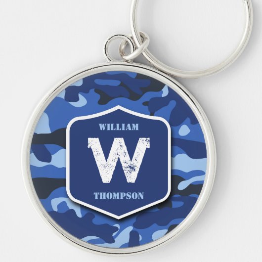Camouflage Blue Camouflage Army Pattern Monogram Schlüsselanhänger (Vorne)