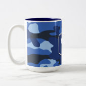 Camouflage Blue Camouflage Army Pattern Monogram Zweifarbige Tasse (Links)