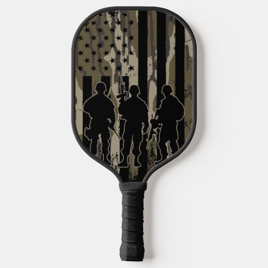 Camouflage Bottomland - Amerikanische Flagge & Sol Pickleball Schläger (Rückseite)