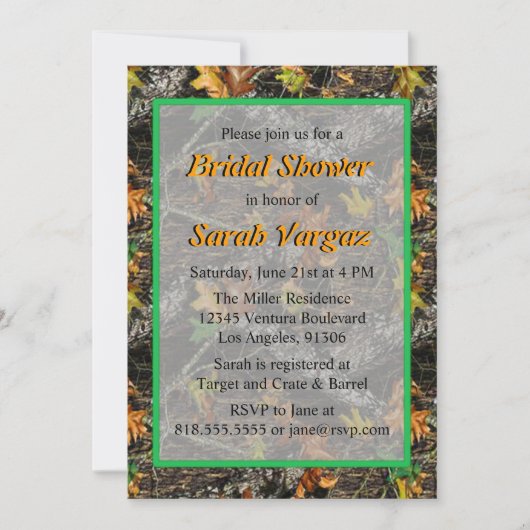 Camouflage Bridal Dusche Einladungen (Vorderseite)