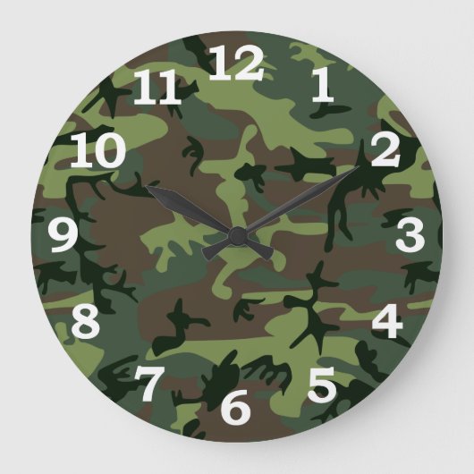 Camouflage Camo Green Brown Pattern Große Wanduhr (Vorderseite)