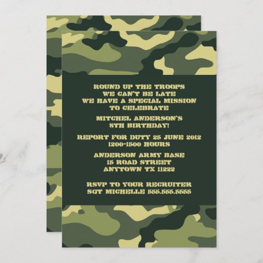 Camouflage Camouflage Geburtstagsparty Einladung (Vorne/Hinten)