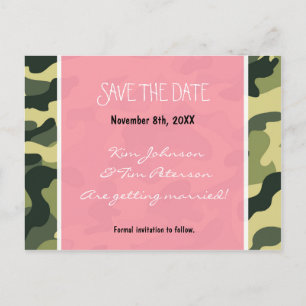 Camouflage Camouflage & Pink Postcard Save the Dat Ankündigungspostkarte