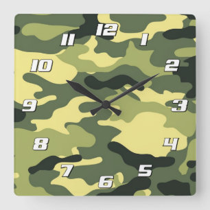 Camouflage Camping Jagd Green Camouflage mit Zahle Quadratische Wanduhr