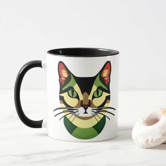 Camouflage Cat Portrait Tasse (Mit Donut)