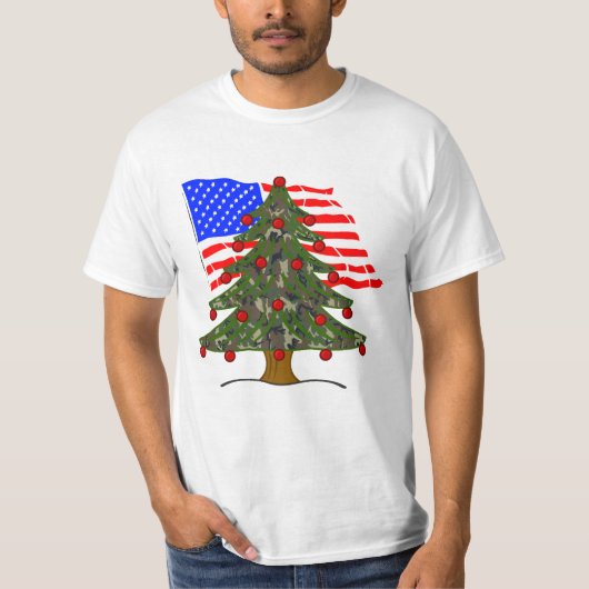 Camouflage Christmas USA Flag T-Shirt (Vorderseite)
