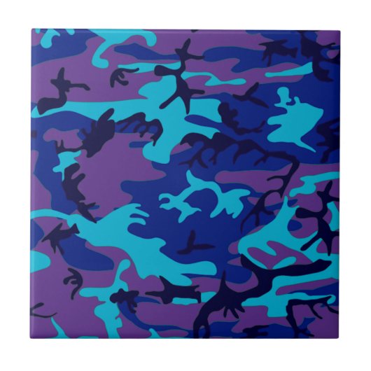 Camouflage Dark Blue & Lila Pattern Fliese (Vorderseite)