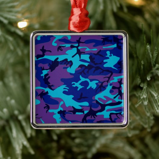 Camouflage Dark Blue & Lila Pattern Ornament Aus Metall (Baum)