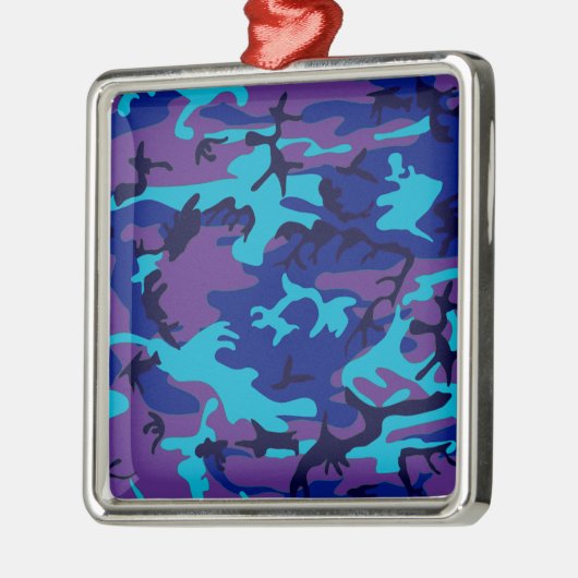 Camouflage Dark Blue & Lila Pattern Ornament Aus Metall (Links)