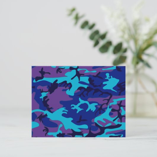 Camouflage Dark Blue & Lila Pattern Postkarte (Stehend Vorderseite)