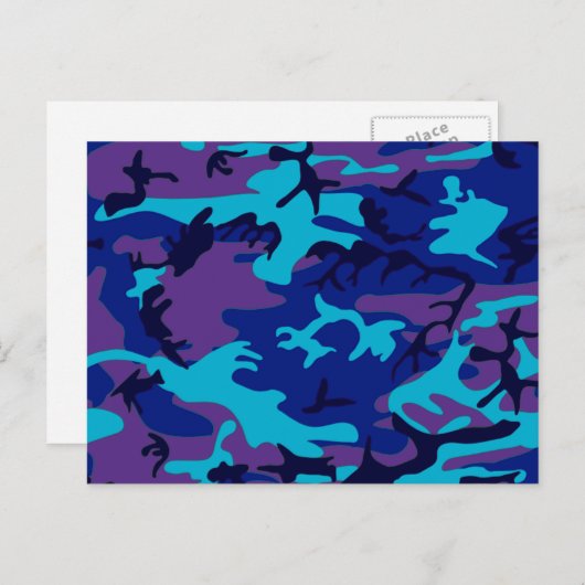 Camouflage Dark Blue & Lila Pattern Postkarte (Vorne/Hinten)