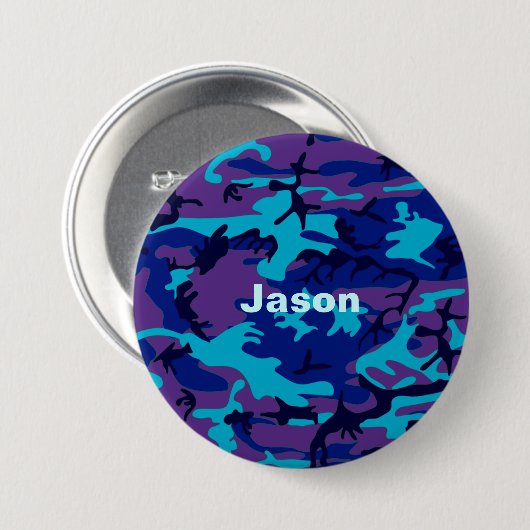 Camouflage Dark Blue und Lila Muster Name Button (Vorne & Hinten)