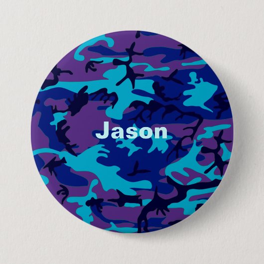 Camouflage Dark Blue und Lila Muster Name Button (Vorderseite)