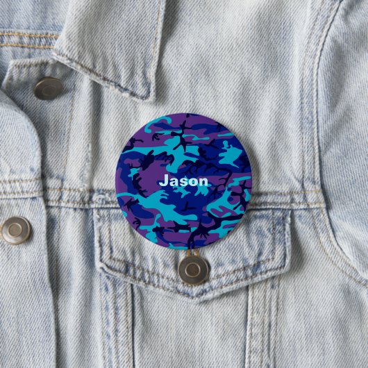 Camouflage Dark Blue und Lila Muster Name Button (Beispiel)