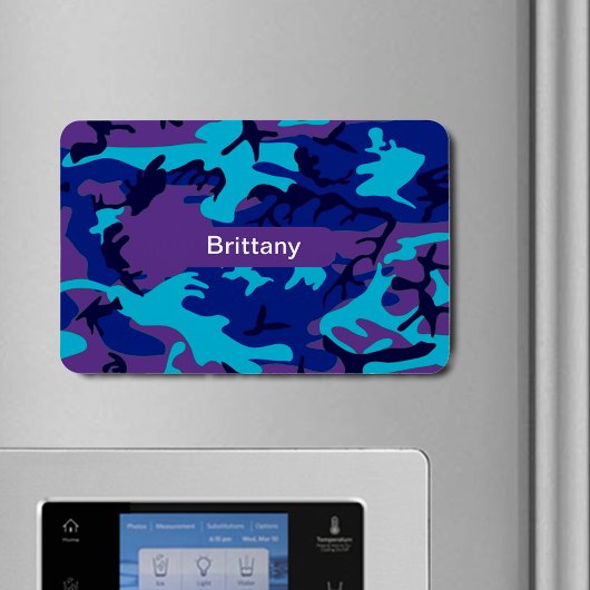 Camouflage Dark Blue und Lila Muster Name Magnet