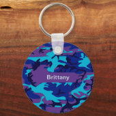 Camouflage Dark Blue und Lila Muster Name Schlüsselanhänger (Vorderseite)