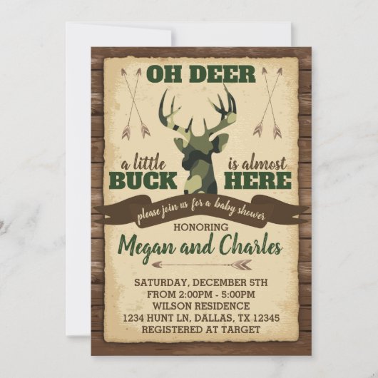 Camouflage Deer Baby Dusche Einladung (Vorderseite)