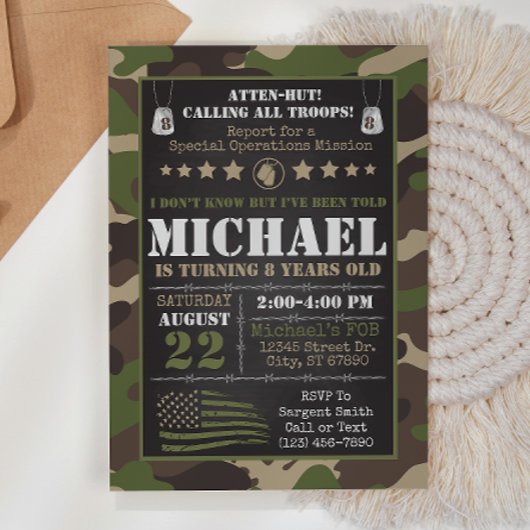 Camouflage der Armee zum Geburtstag Einladung
