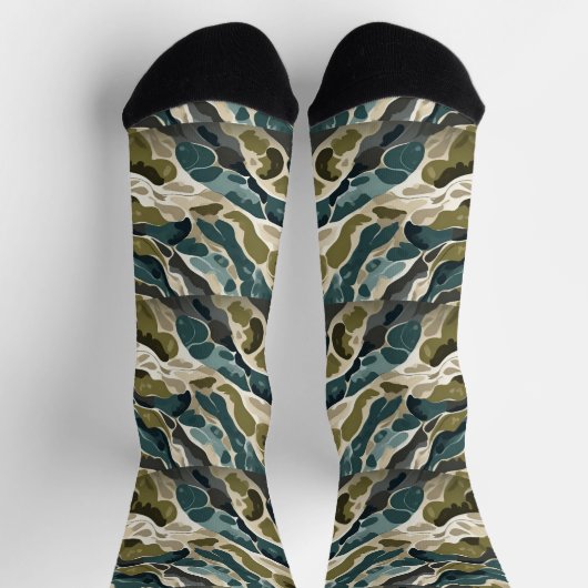 Camouflage-Design in Grüntöne und Beige Socken (Oben)