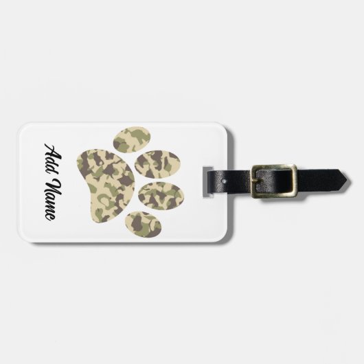 Camouflage Dog Paw Print Gepäckanhänger (Vorderseite horizontal)