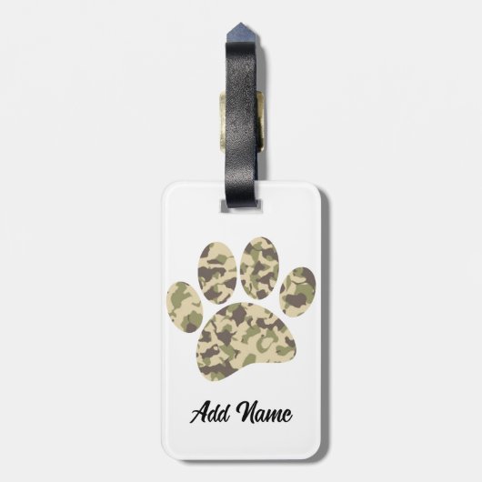 Camouflage Dog Paw Print Gepäckanhänger (Rückseite vertikal)