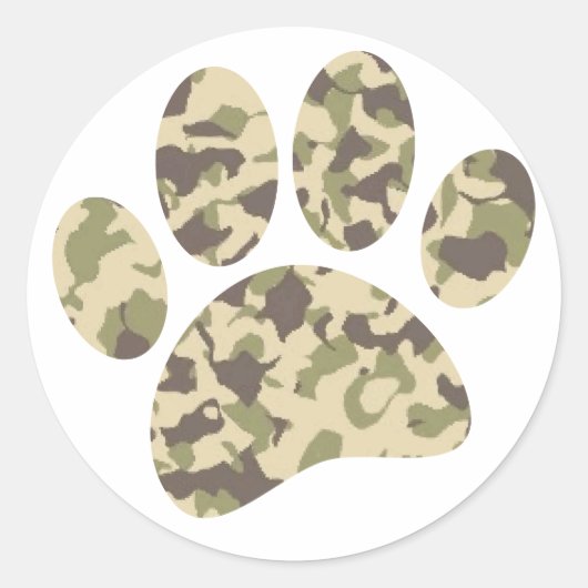 Camouflage Dog Paw Print Runder Aufkleber (Vorderseite)