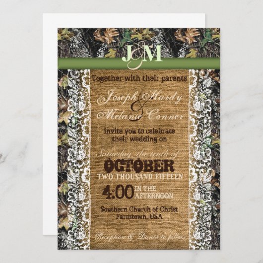 Camouflage Einladung mit Burlap & Lace (Vorne/Hinten)
