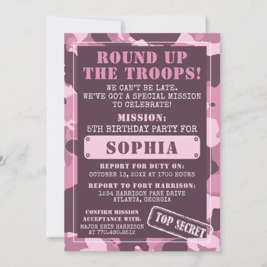 Camouflage Einladung zur Geburtstagspartei, Armee, (Vorderseite)