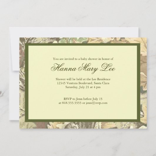 Camouflage Elegante Kinderdusche Einladung (Rückseite)