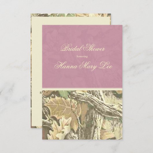 Camouflage Elegante Rosa Bridal Dusche Einladung (Vorne/Hinten)