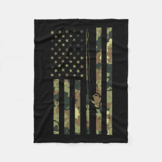 Camouflage Flag Fishing Rod Pole Vintag Patriotisc Fleecedecke