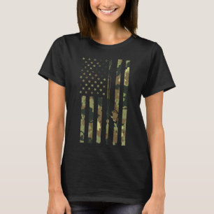 Camouflage Flag Fishing Rod Pole Vintag Patriotisc T-Shirt