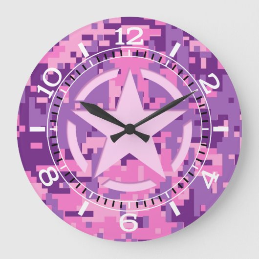 Camouflage für Girly Hot Pink Große Wanduhr (Vorderseite)