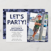 Camouflage Geburtstag, Let's Party Blue Camouflage Einladung (Vorne/Hinten)