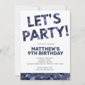 Camouflage Geburtstag, Let's Party Blue Camouflage Einladung (Vorderseite)