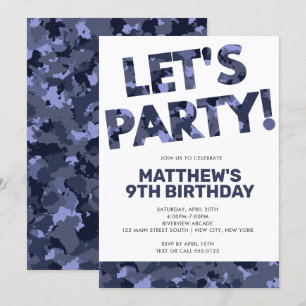 Camouflage Geburtstag, Let's Party Blue Camouflage Einladung